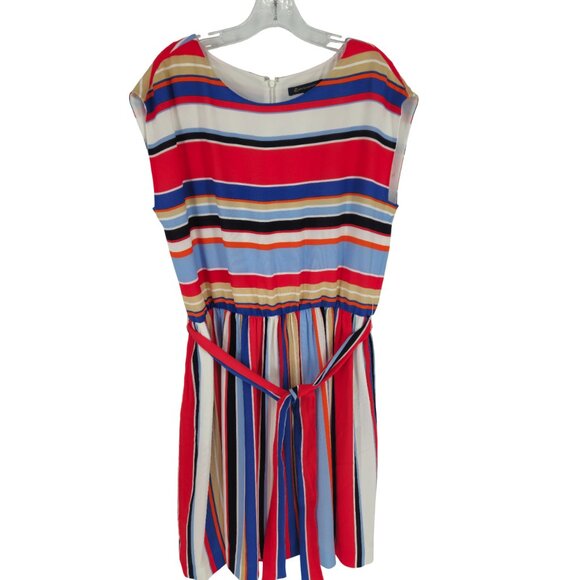 Brooks Brothers Dress Stripe Crepe Belted Sleeveless Modern Preppy 12 - Picture 1 of 16